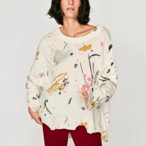 ZARA - Sweater Knit Distressed Graffiti Paint Splatter Oversized Sweater MEDIUM